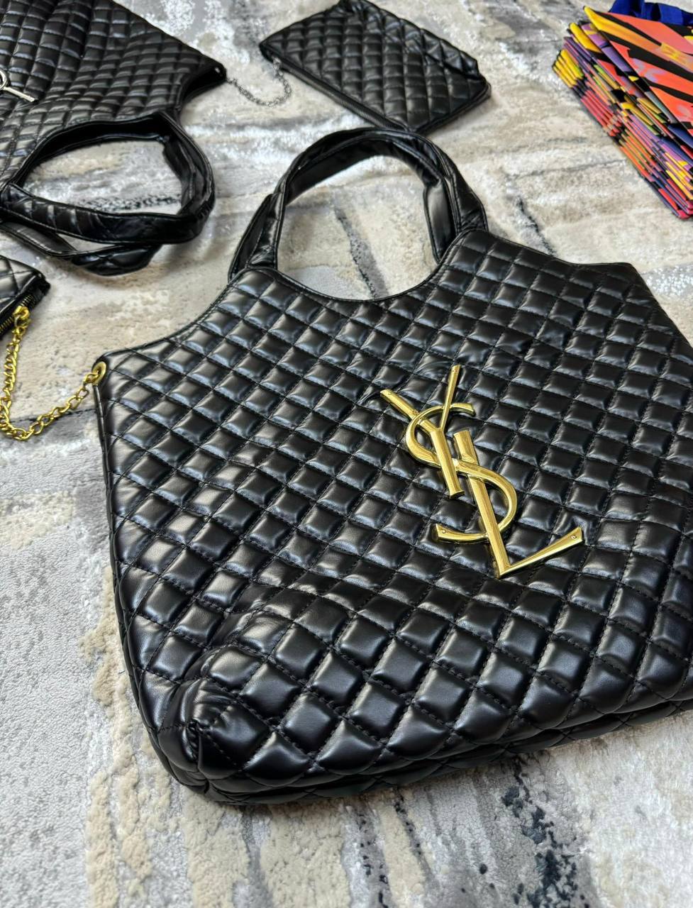 Saint Laurent Icare Maxi Womens Bag Golden Logo UK Reps AAA Quality