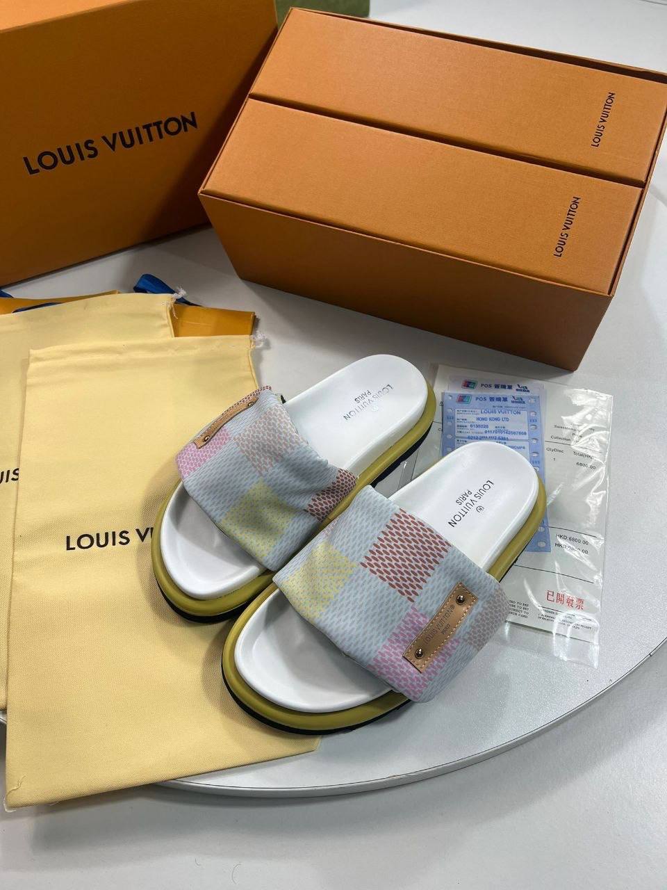 Louis Vuitton Pillow Flat Sandals Pastel Damier Women UK Reps AAA Quality