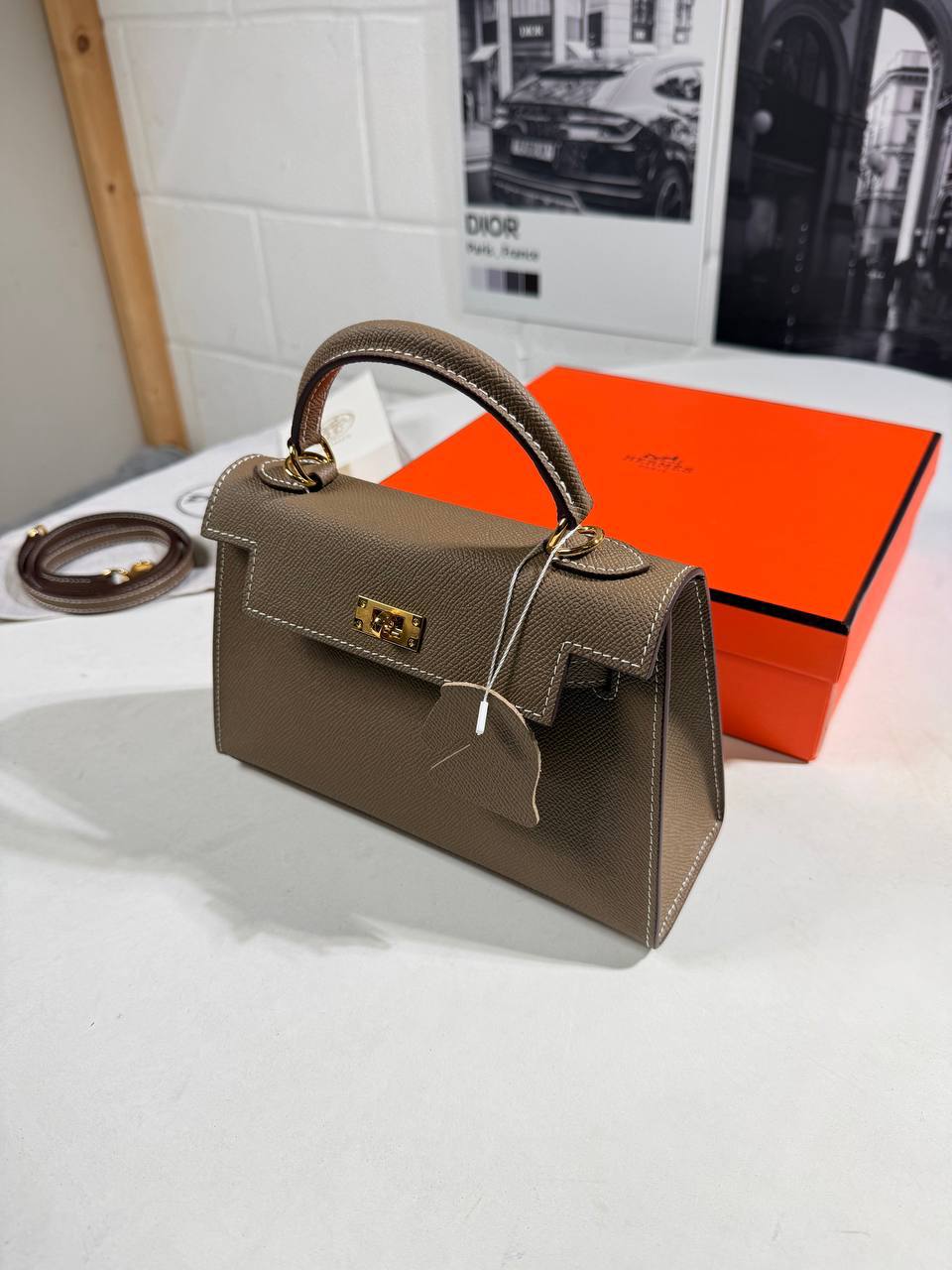 Hermes Kelly Epsom Étoupe Sellier Gold Hardware Womens Bag UK Reps AAA Quality