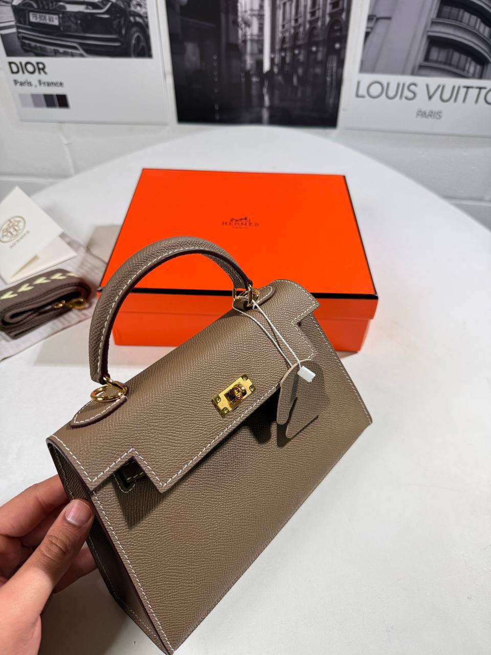 Hermes Kelly Epsom Étoupe Sellier Gold Hardware Womens Bag UK Reps AAA Quality