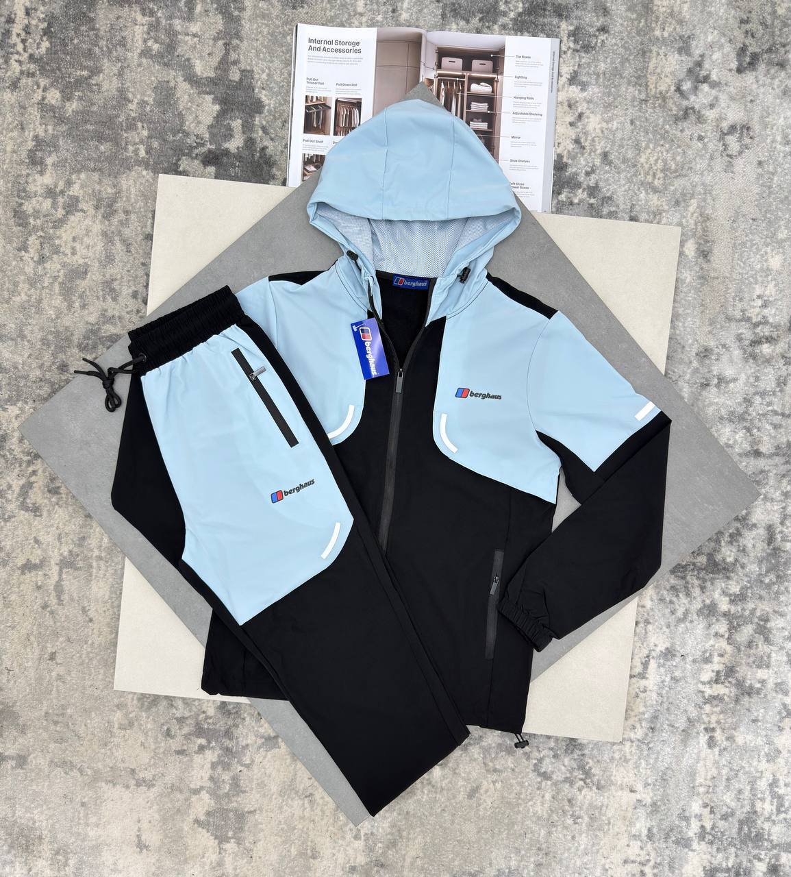 Berghaus Hooded Tracksuits Mens in Black/Blue Color UK Reps AAA Quality