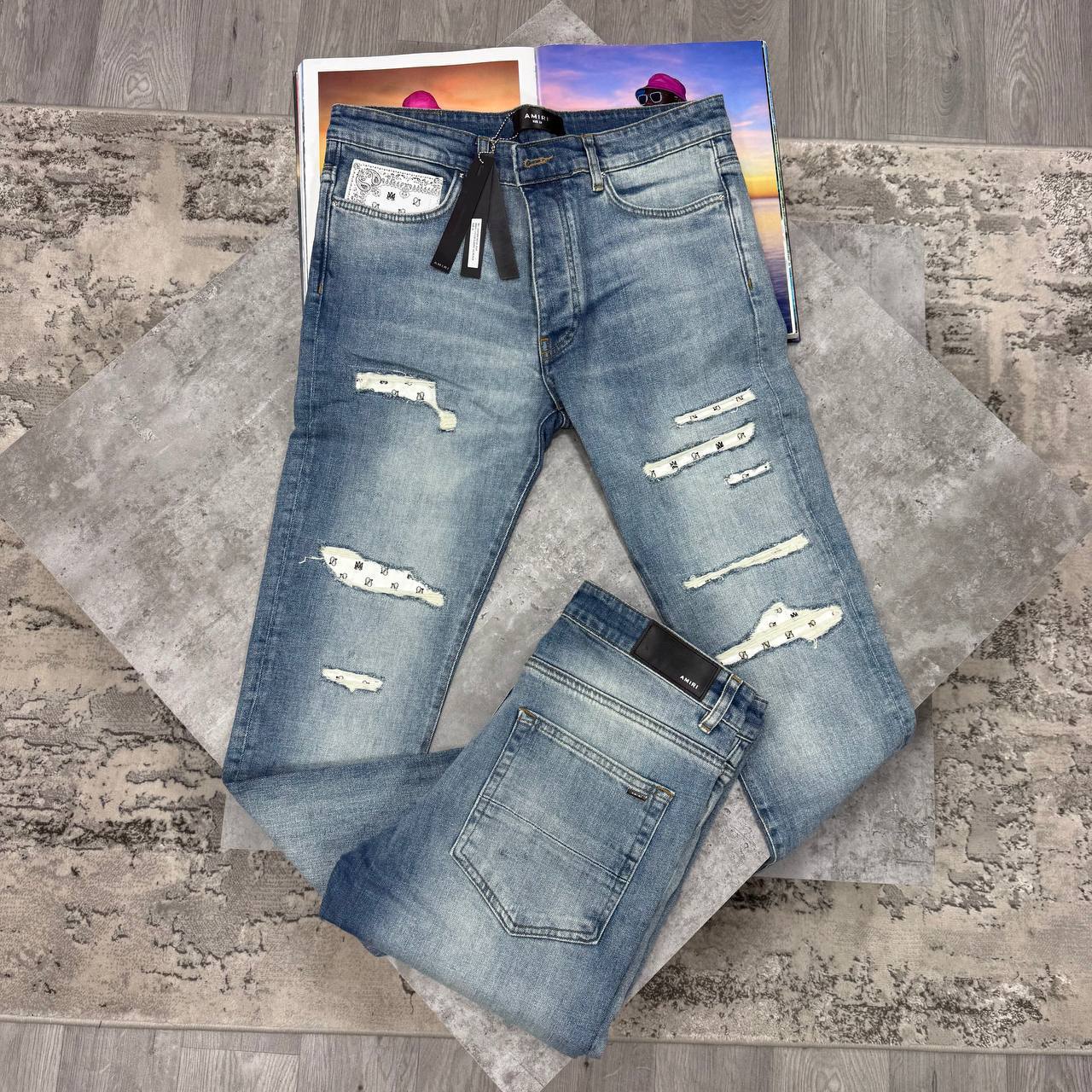 Amiri Vintage Wash with White Paisley Jeans in Multiple Waist Sizes Mens UK Reps AAA Quality