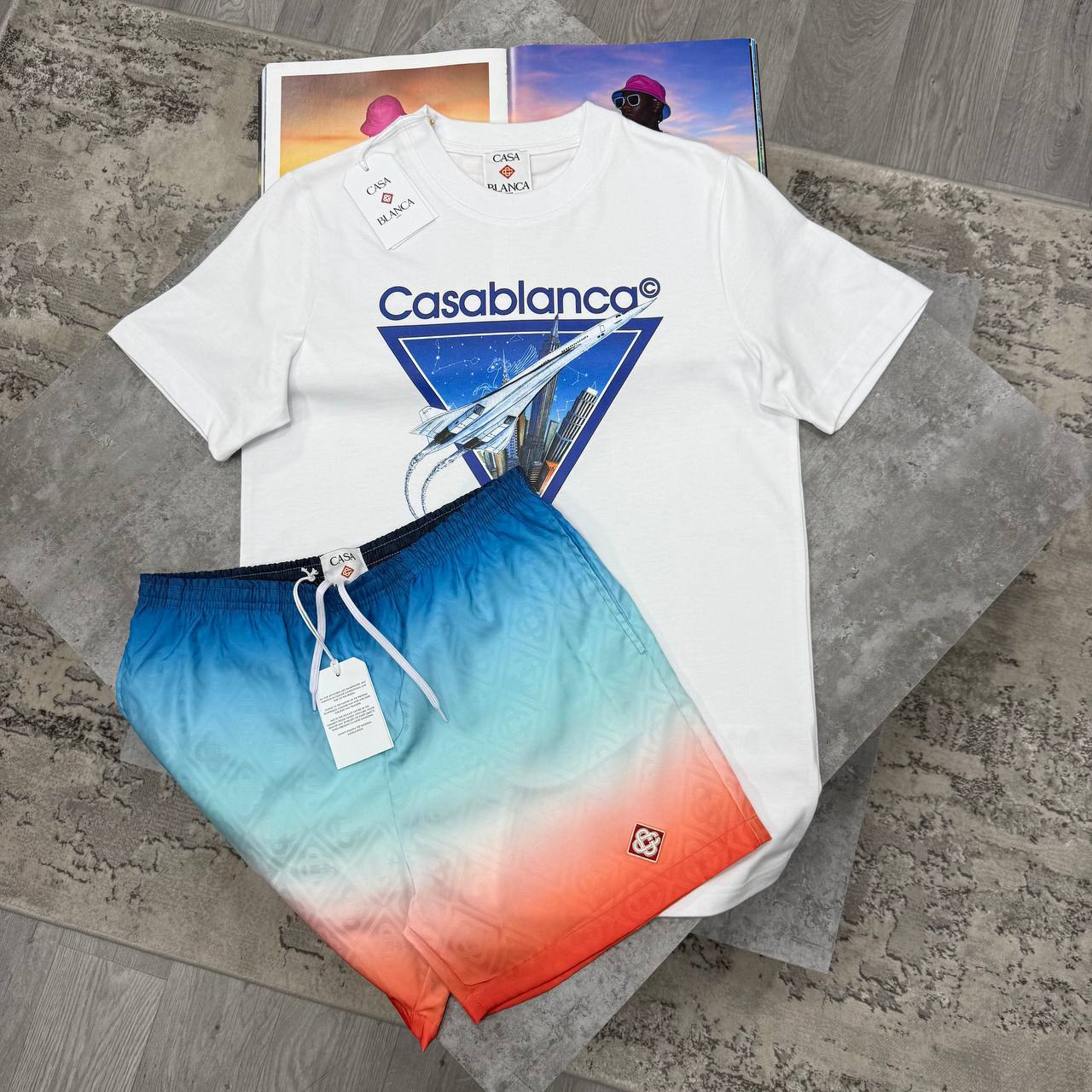 Casablanca Graphic T-Shirt and Swim Shorts Set Mens UK Reps AAA Quality