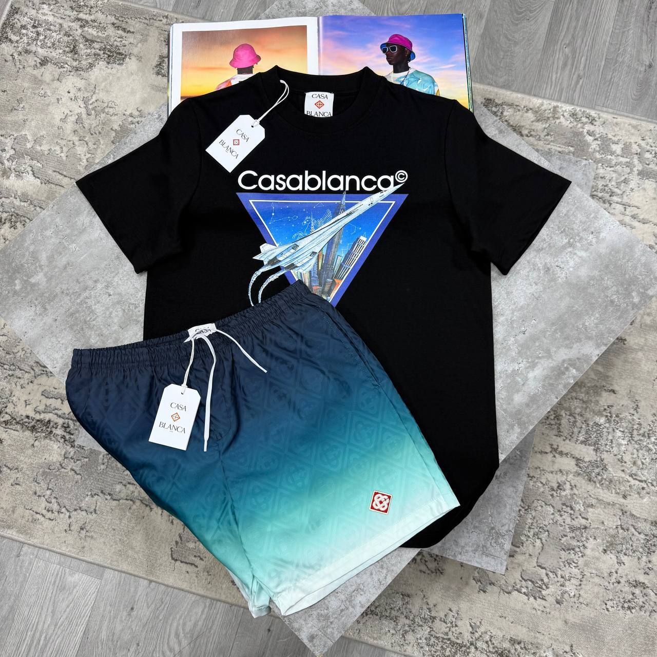 Casablanca Resort Style T-Shirt and Swim Shorts Set Mens UK Reps AAA Quality