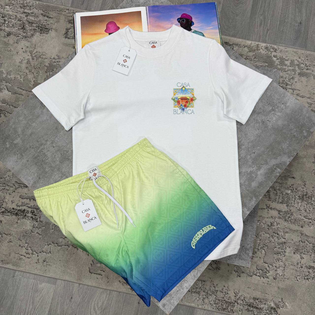 Casablanca Shell Resort T-Shirt and Swim Shorts Set Mens UK Reps AAA Quality