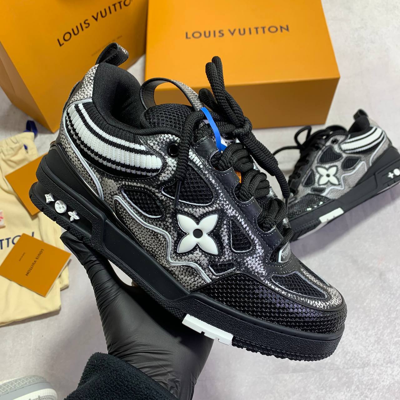 Louis Vuitton LV Skate Sneakers "Black Gliter" Mens Best Sale UK Reps AAA Quality