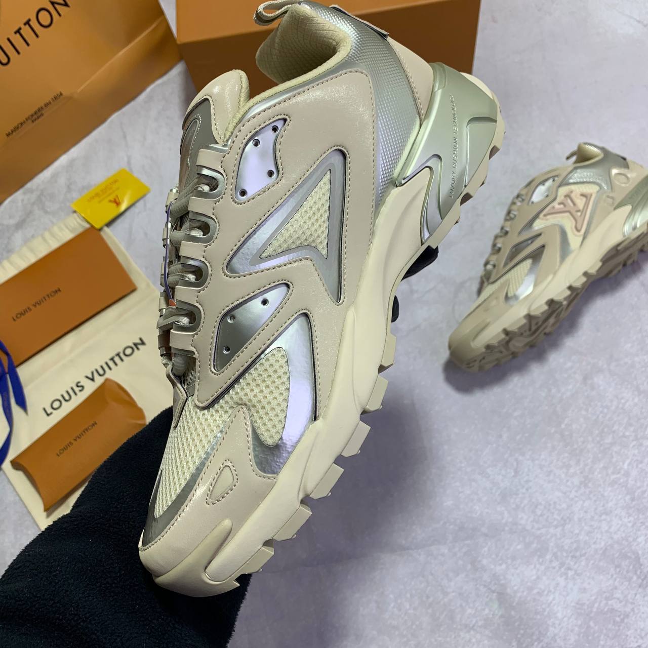 Louis Vuitton Runner Tactic Trainer Sneakers in Beige Mens UK Reps AAA Quality