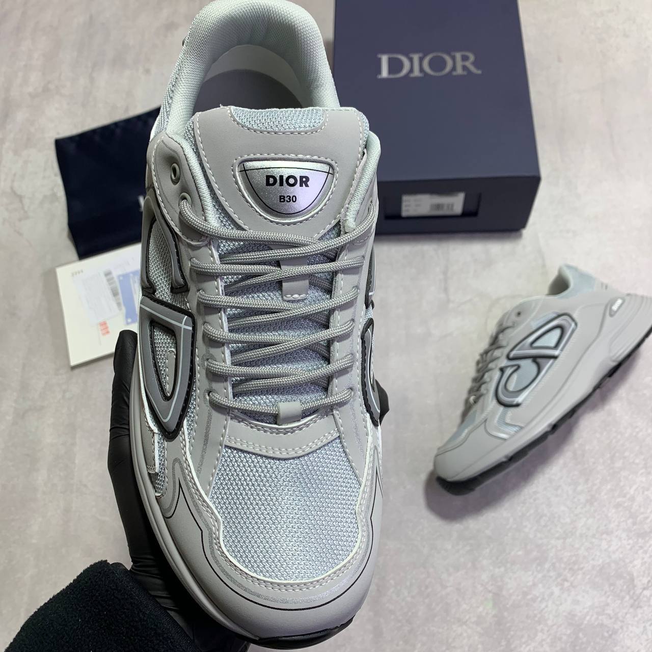 Dior B30 Countdown Trainers Mens Light Grey Technical Fabric UK Reps AAA Quality
