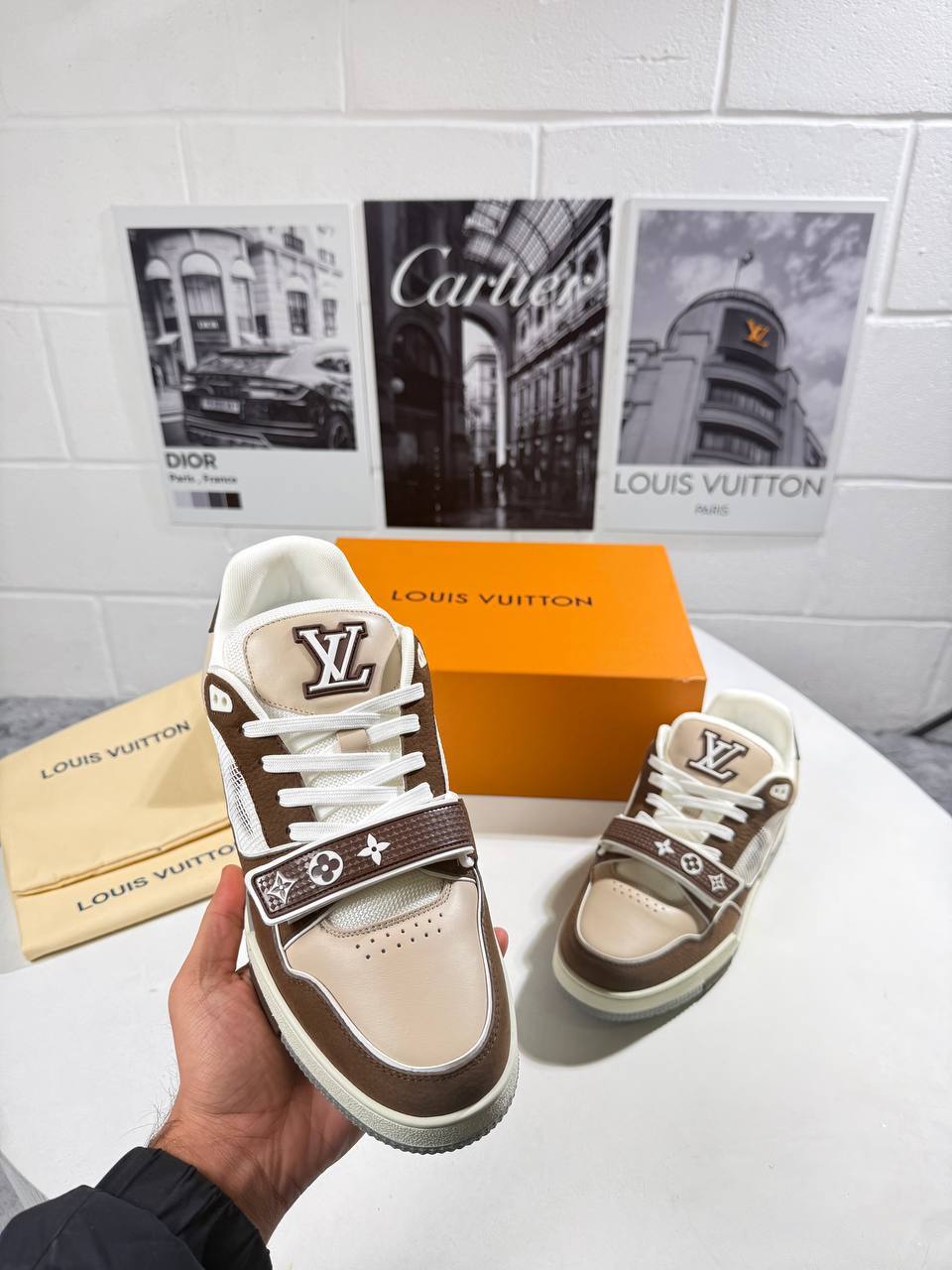 Louis Vuitton LV Trainers Beige Brown Men's Best Sale UK Reps AAA Quality