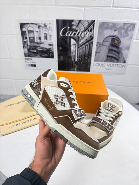 Louis Vuitton LV Trainers Beige Brown Men's Best Sale UK Reps AAA Quality