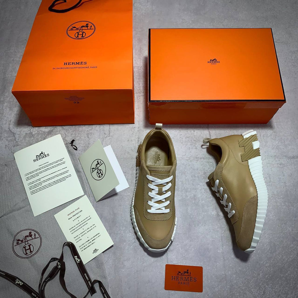 Hermes Beige Brown Bouncing Sneakers Men's Best Sale UK Reps AAA Quality