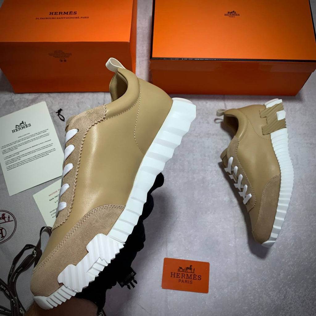 Hermes Beige Brown Bouncing Sneakers Men's Best Sale UK Reps AAA Quality
