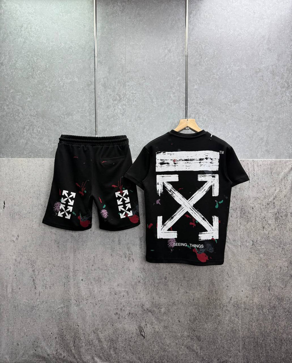 Off-White Ink Arrow Slim Logo T-Shirts & Shorts Sets Mens in Multiple Colors UK Reps AAA Quality