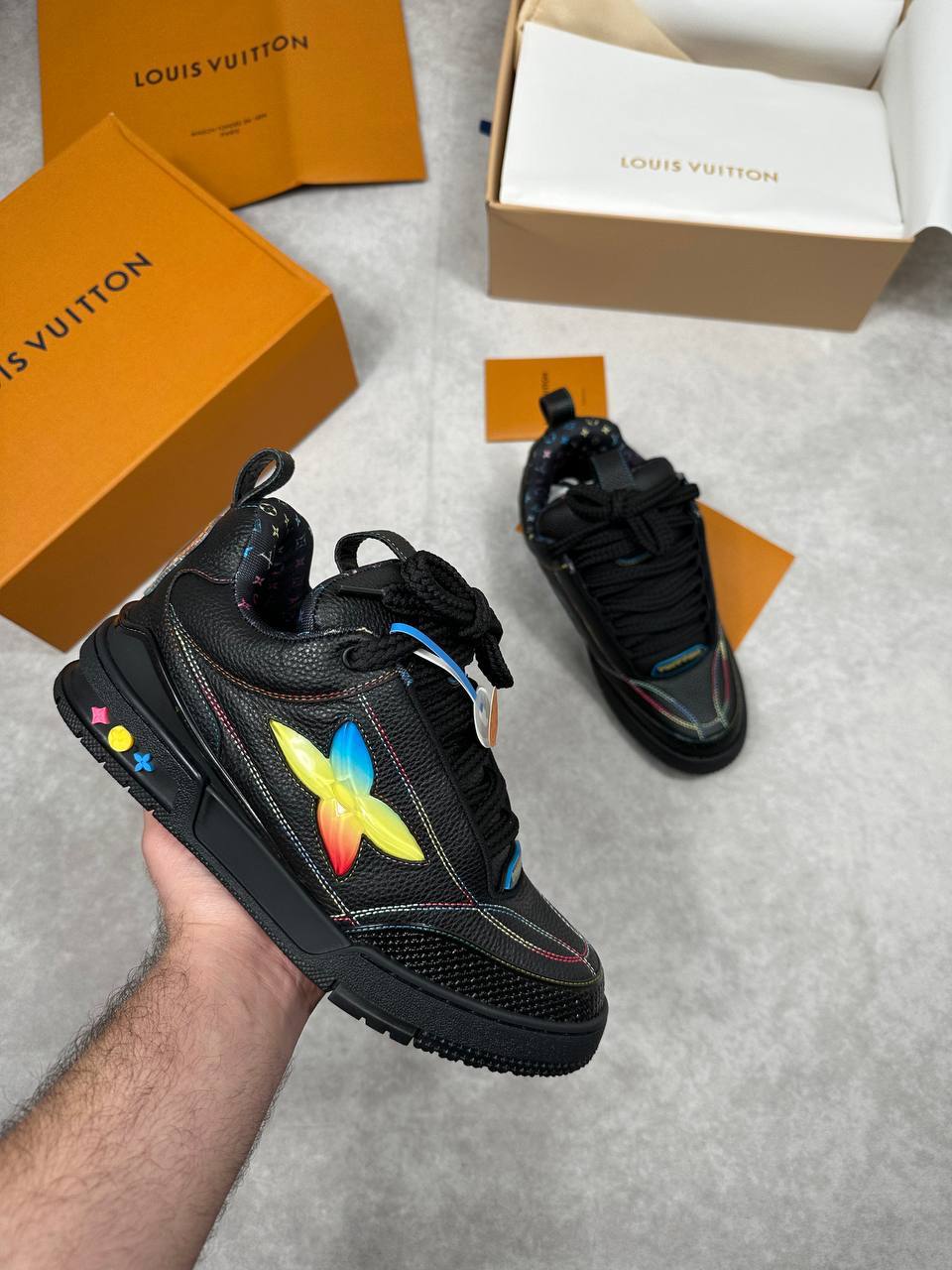 Louis Vuitton Skate Monogram Flowers Black Sneakers Mens Best Sale UK Reps AAA Quality