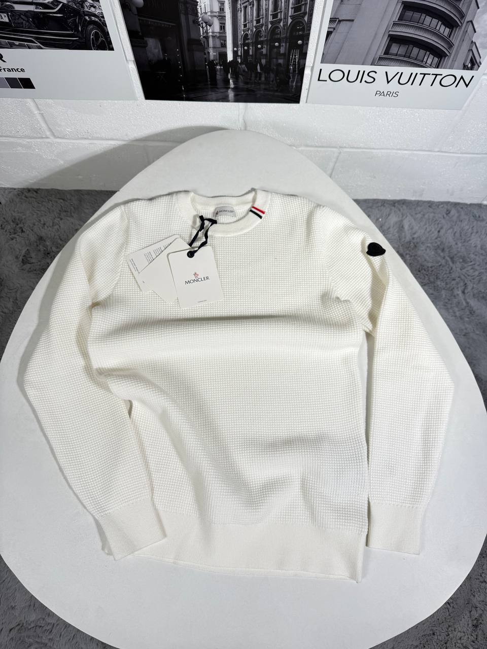Moncler Ivory Cotton Waffle-Knit Mens Jumpers in 2 Colors UK Reps AAA Quality