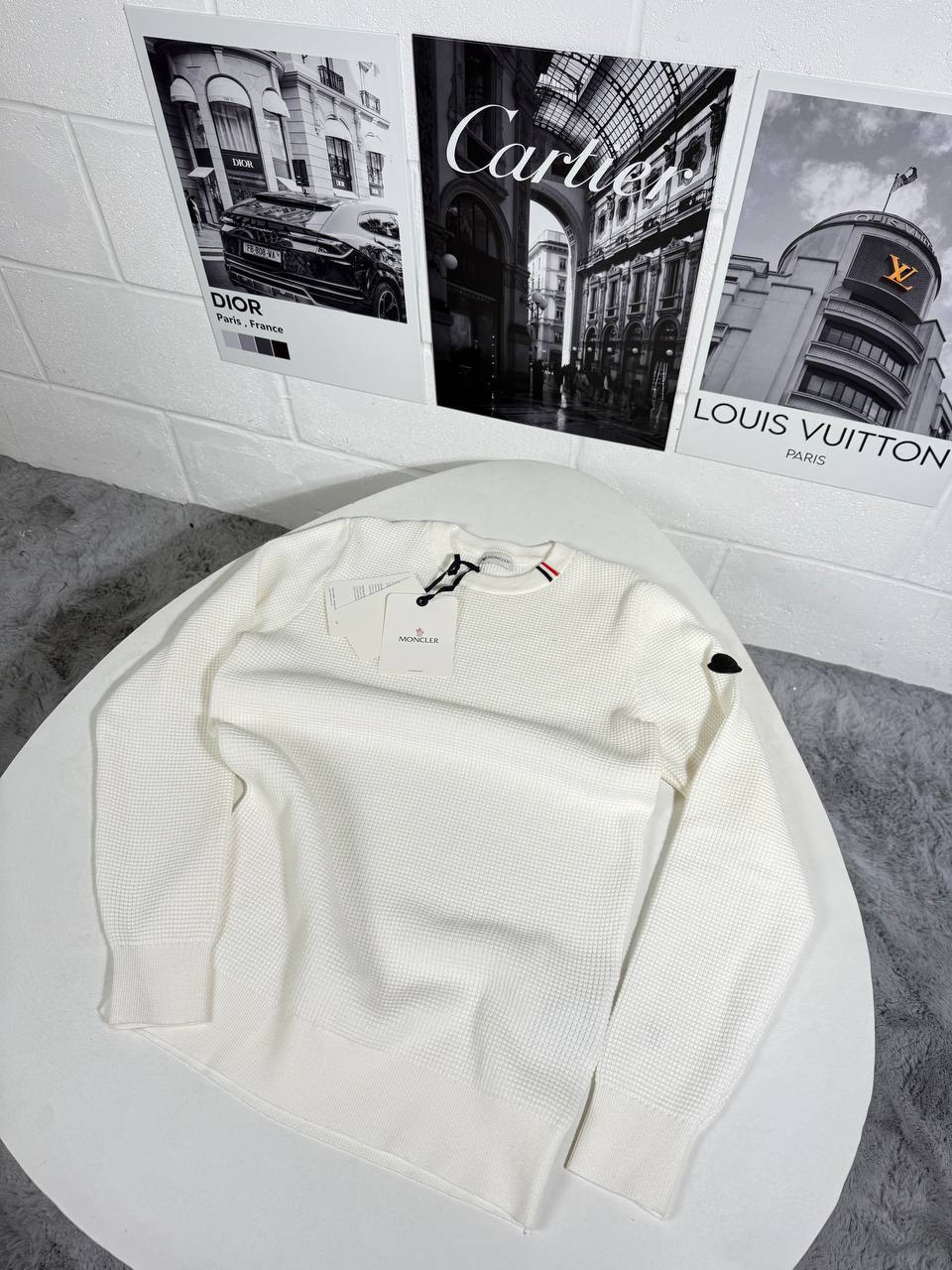 Moncler Ivory Cotton Waffle-Knit Mens Jumpers in 2 Colors UK Reps AAA Quality