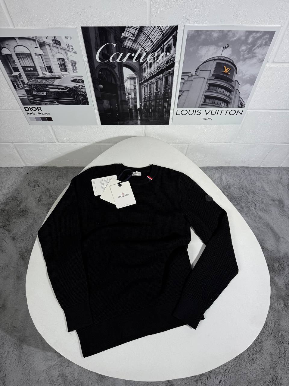 Moncler Ivory Cotton Waffle-Knit Mens Jumpers in 2 Colors UK Reps AAA Quality