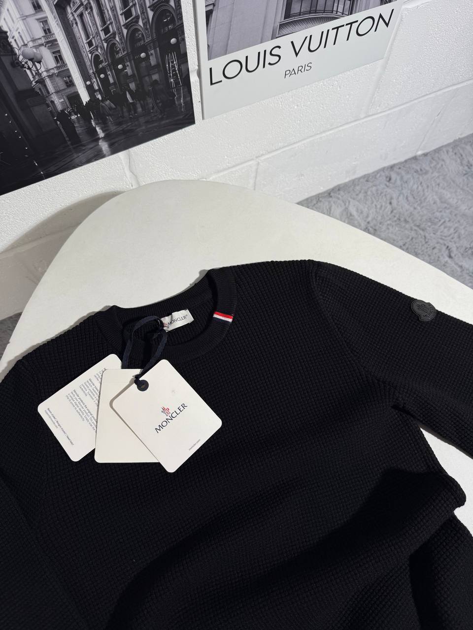 Moncler Ivory Cotton Waffle-Knit Mens Jumpers in 2 Colors UK Reps AAA Quality