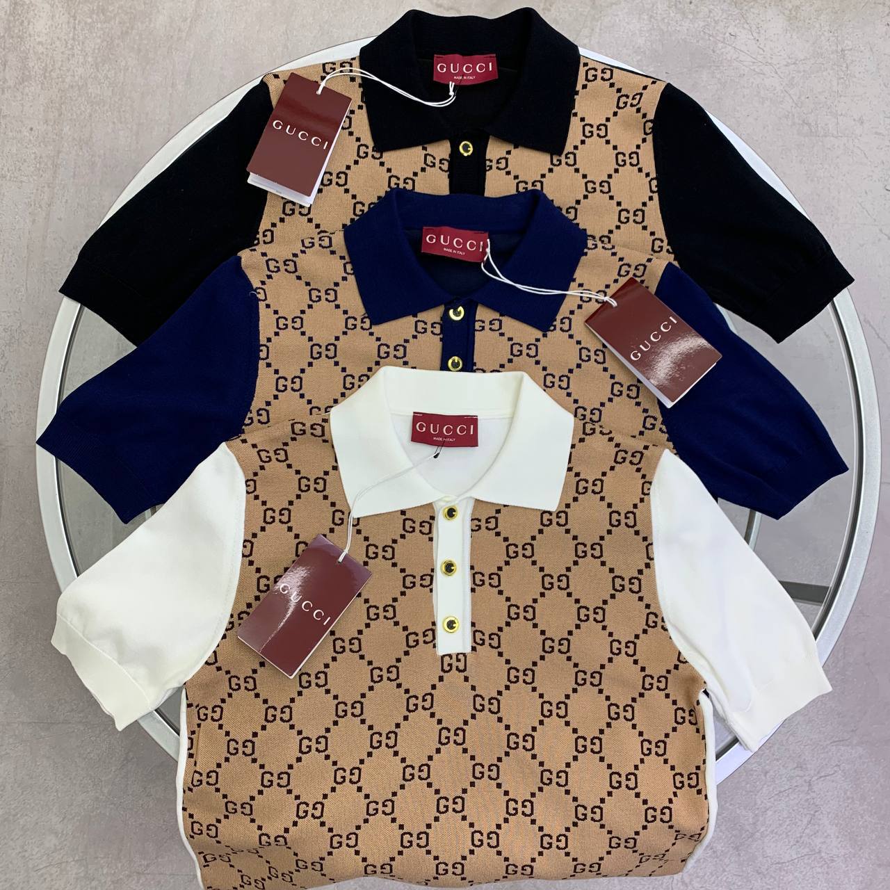 Gucci Men's Luxury Monogram Knit Polo Shirt Set AAA Quality Reps UK