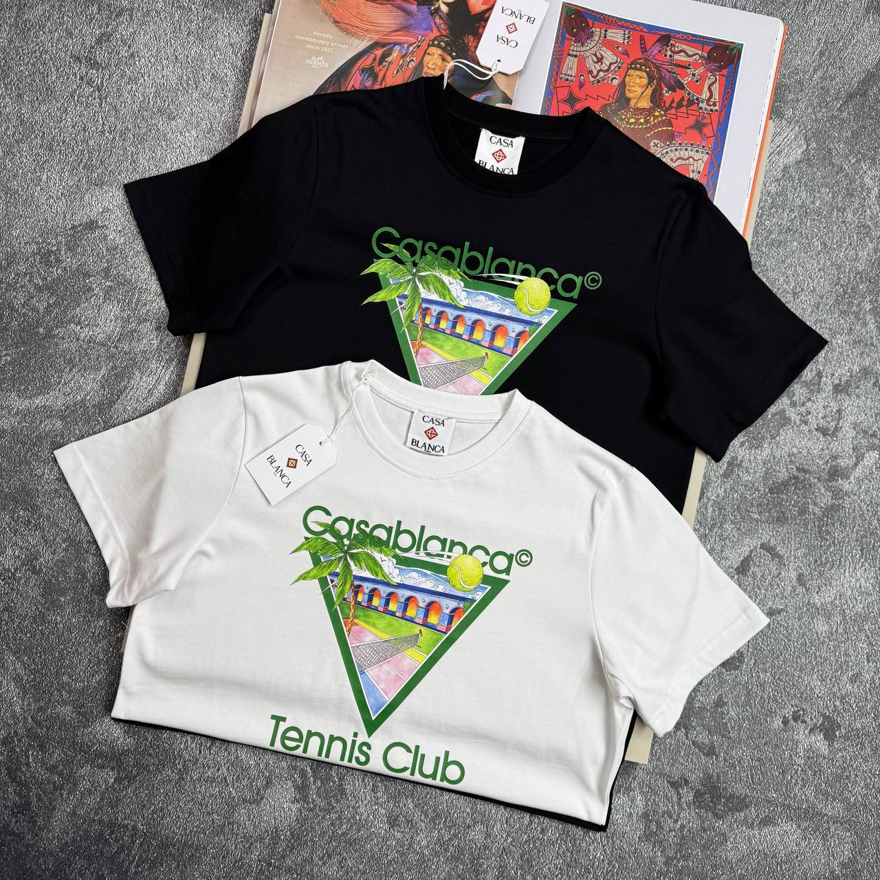 Casablanca Tennis Club Graphic Mens T-Shirts in 2 Colors Best Sale UK Reps AAA Quality