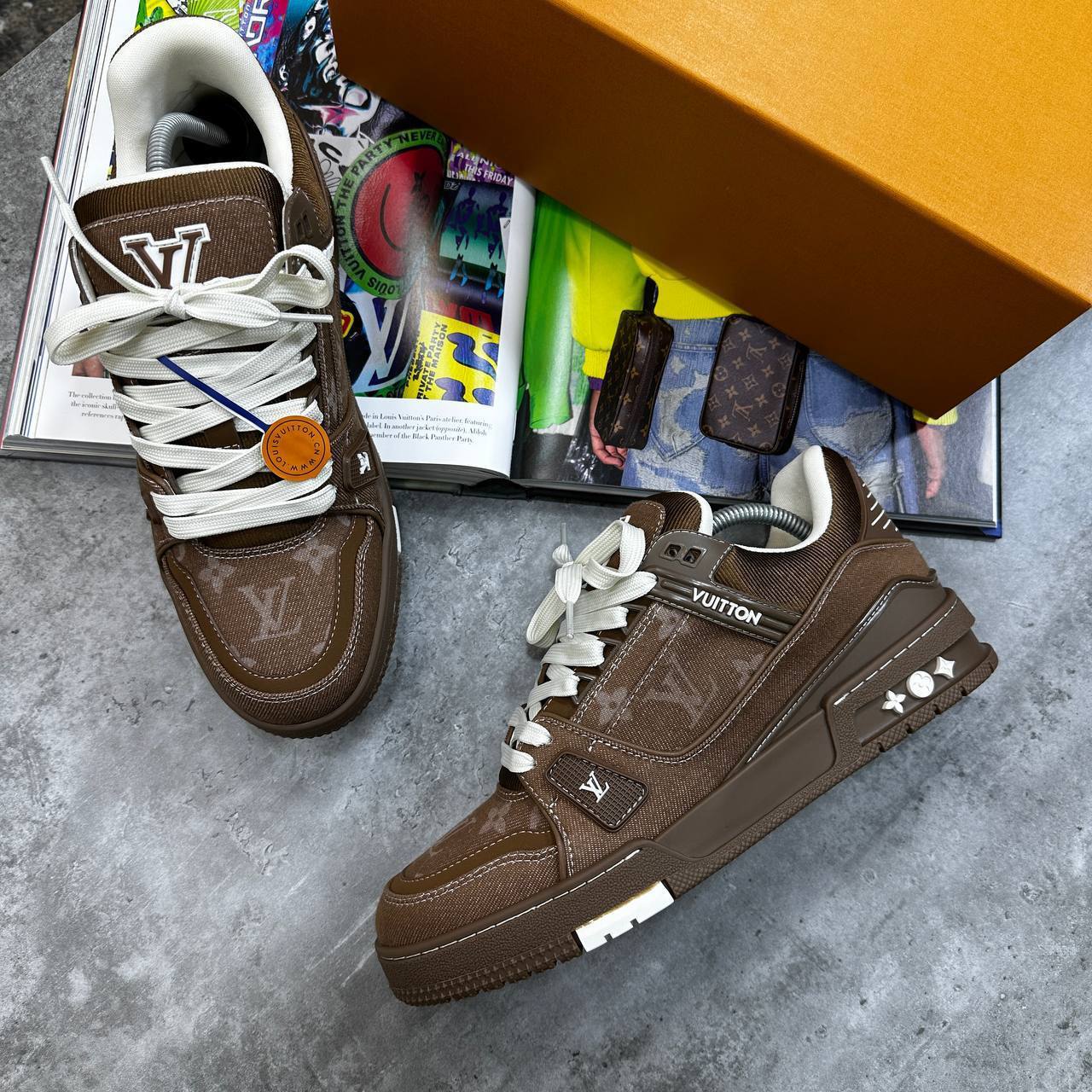 Louis Vuitton Brown Denim Low-Top Canvas Mens Trainer Best Sale UK Reps AAA Quality