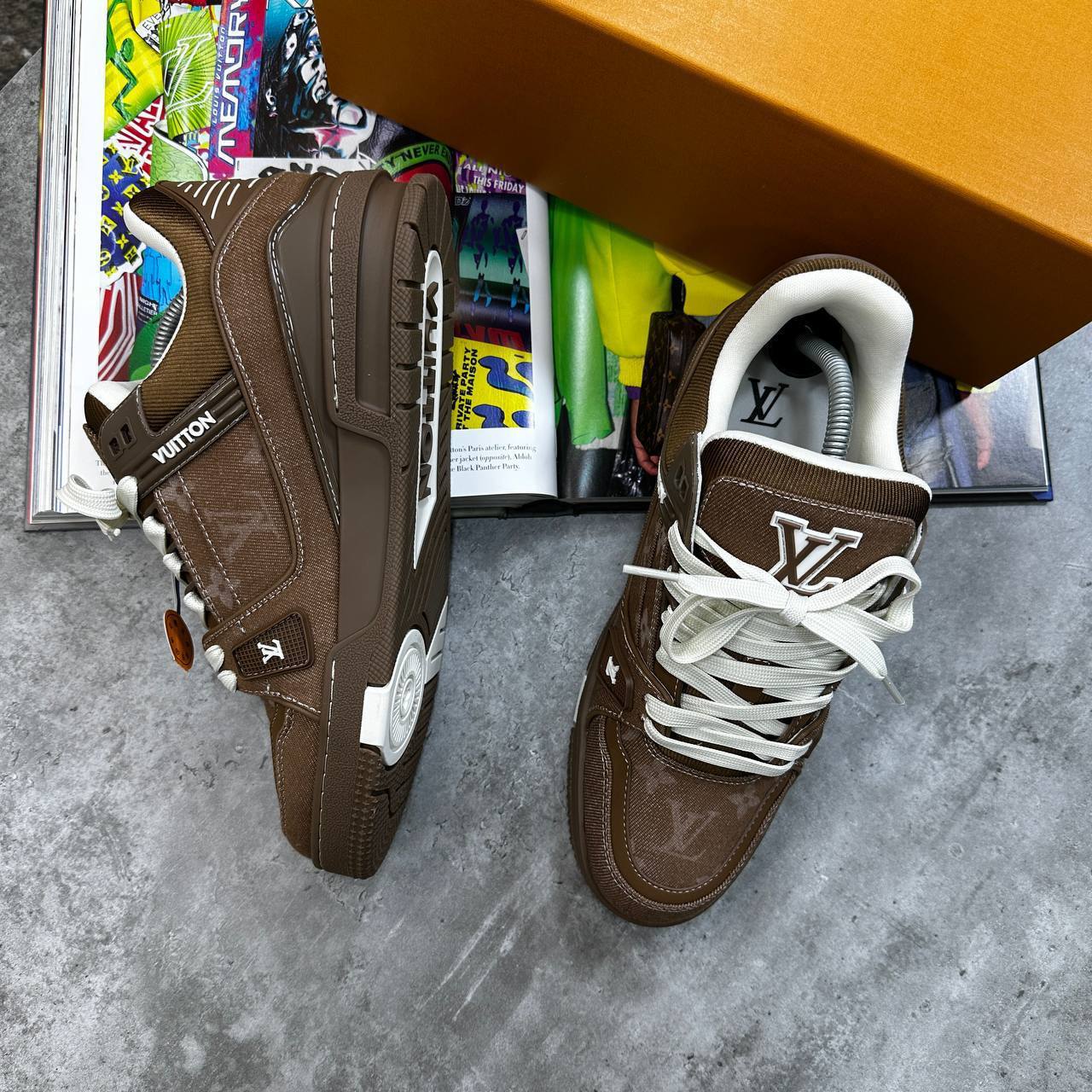 Louis Vuitton Brown Denim Low-Top Canvas Mens Trainer Best Sale UK Reps AAA Quality