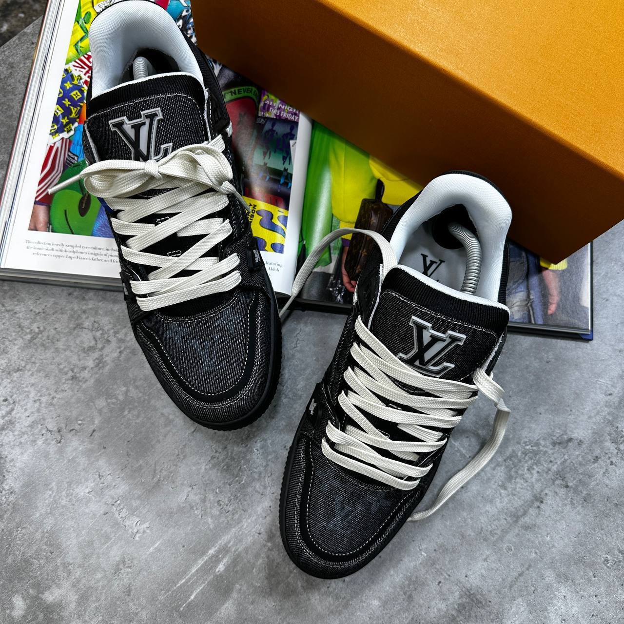 Louis Vuitton Black Denim Low-Top Canvas Mens Trainer Best Sale UK Reps AAA Quality