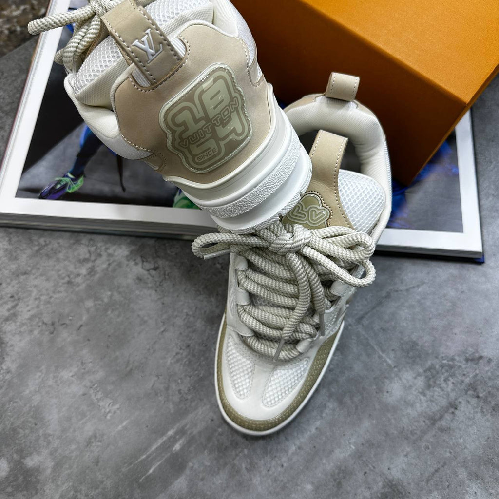 Louis Vuitton Low Top Skate Sneakers Beige Mens Best Sale UK Reps AAA Quality