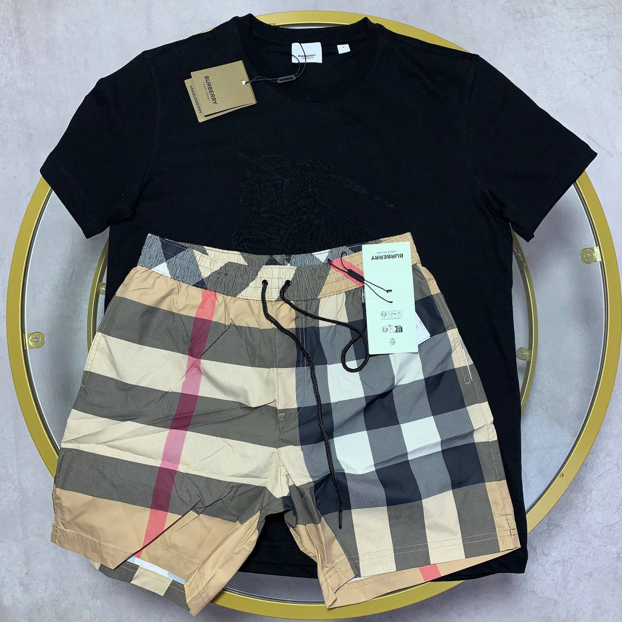 Burberry EKD Cotton T-shirt & Shorts Set in Multiple Colors Mens Best Sale UK Reps AAA Quality