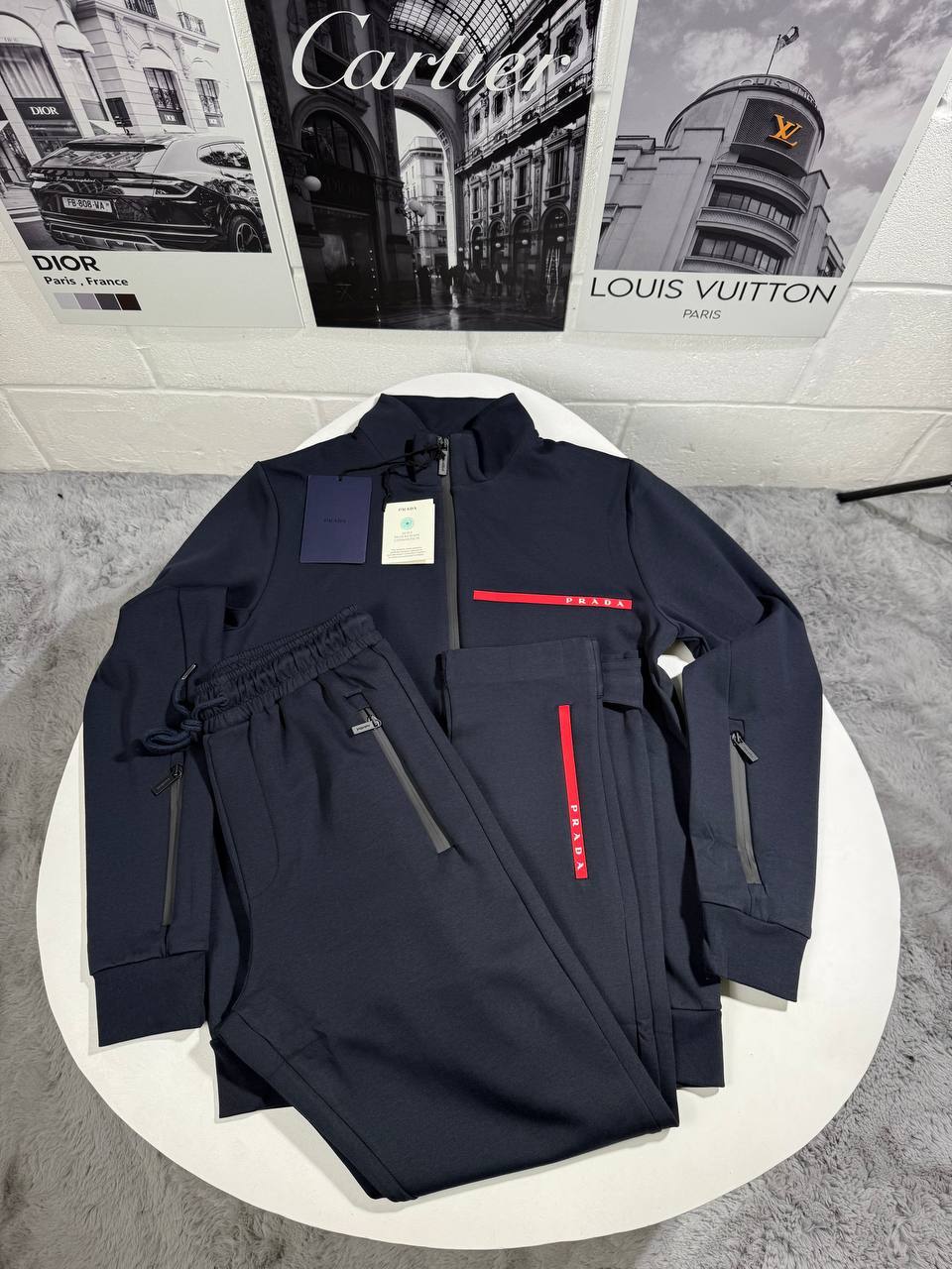 Prada Sport Logo Tracksuits in Navy Blue Color Mens UK Reps AAA Quality
