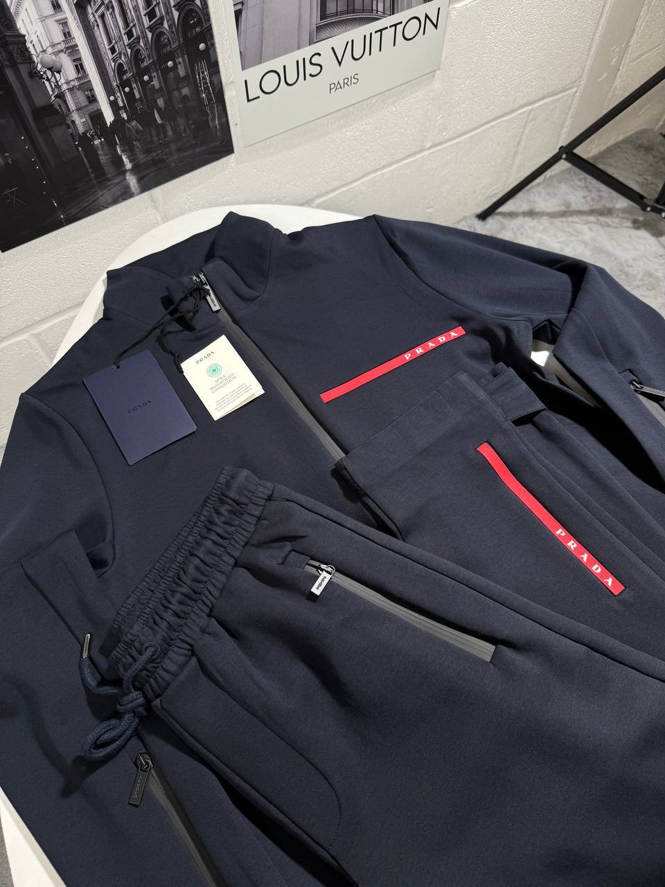 Prada Sport Logo Tracksuits in Navy Blue Color Mens UK Reps AAA Quality
