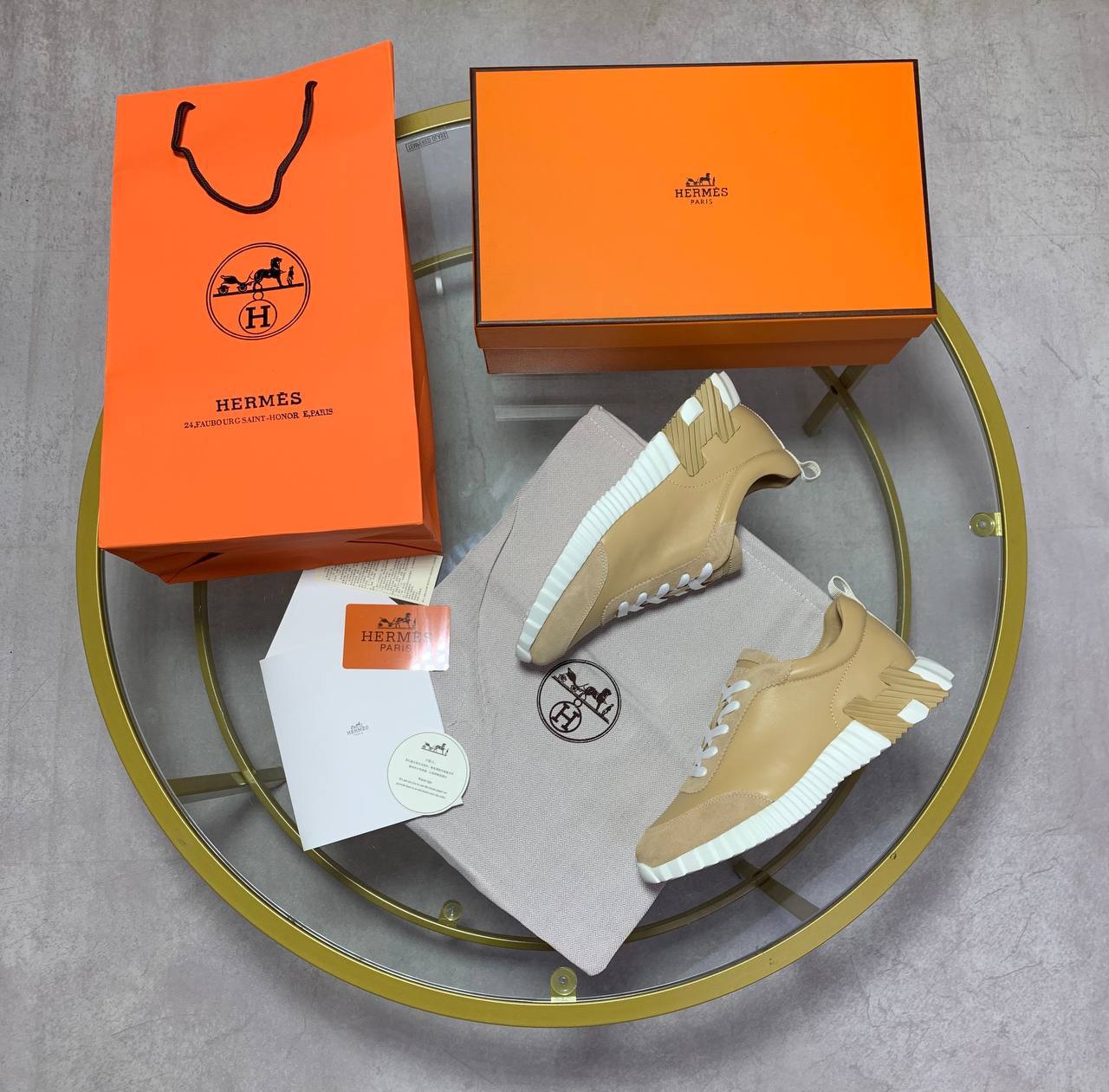 Hermes Beige Bouncing Sneakers Men's Best Sale UK Reps AAA Quality