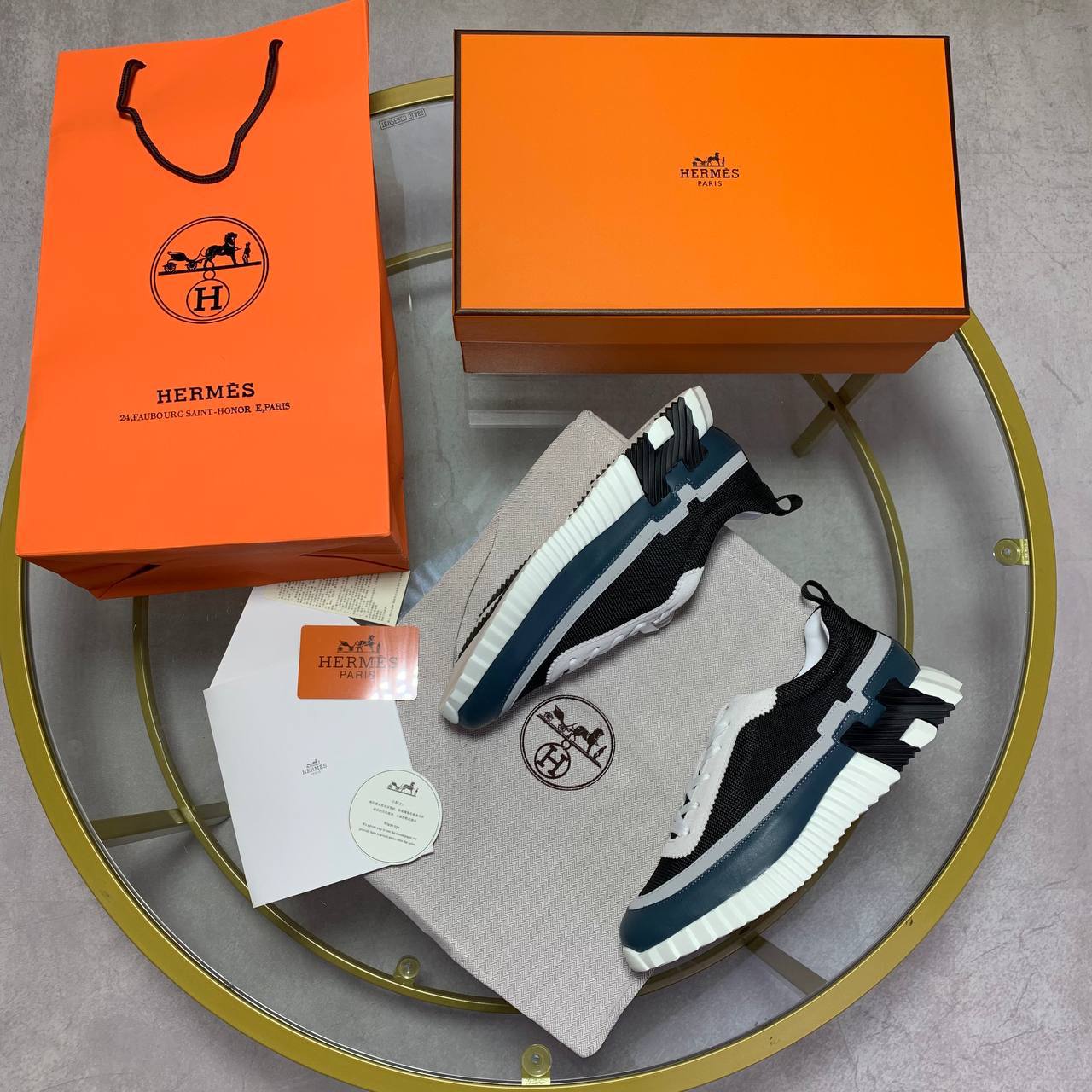 Hermes Black/Blue Bouncing Sneakers Men's Best Sale UK Reps AAA Quality