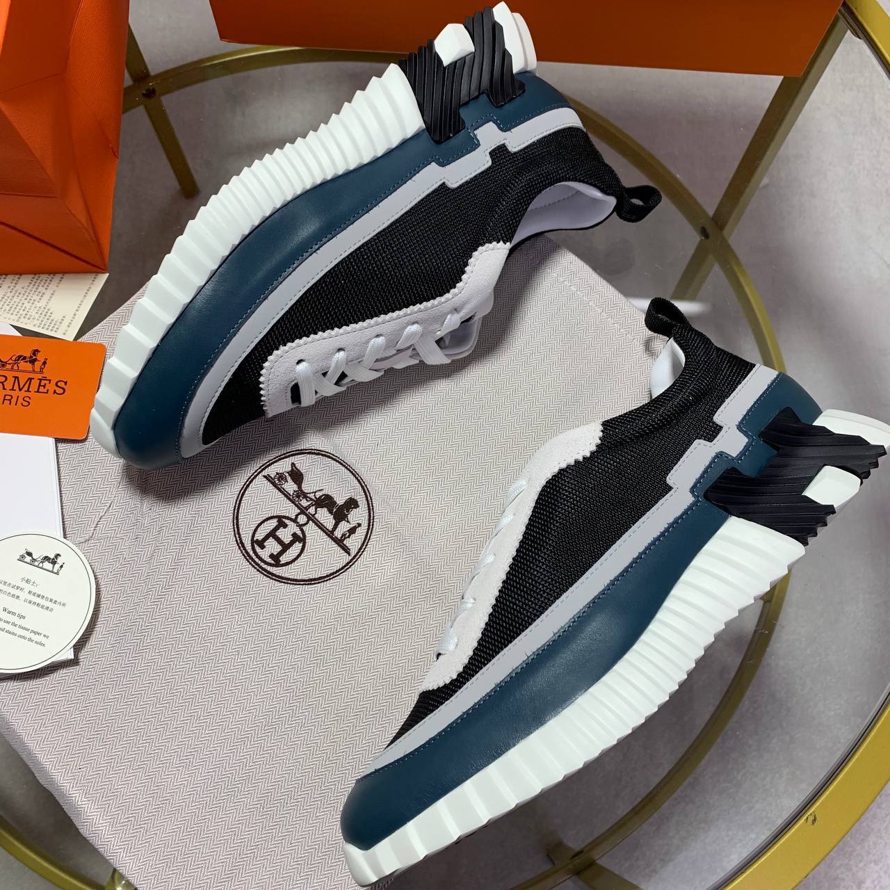 Hermes Black/Blue Bouncing Sneakers Men's Best Sale UK Reps AAA Quality