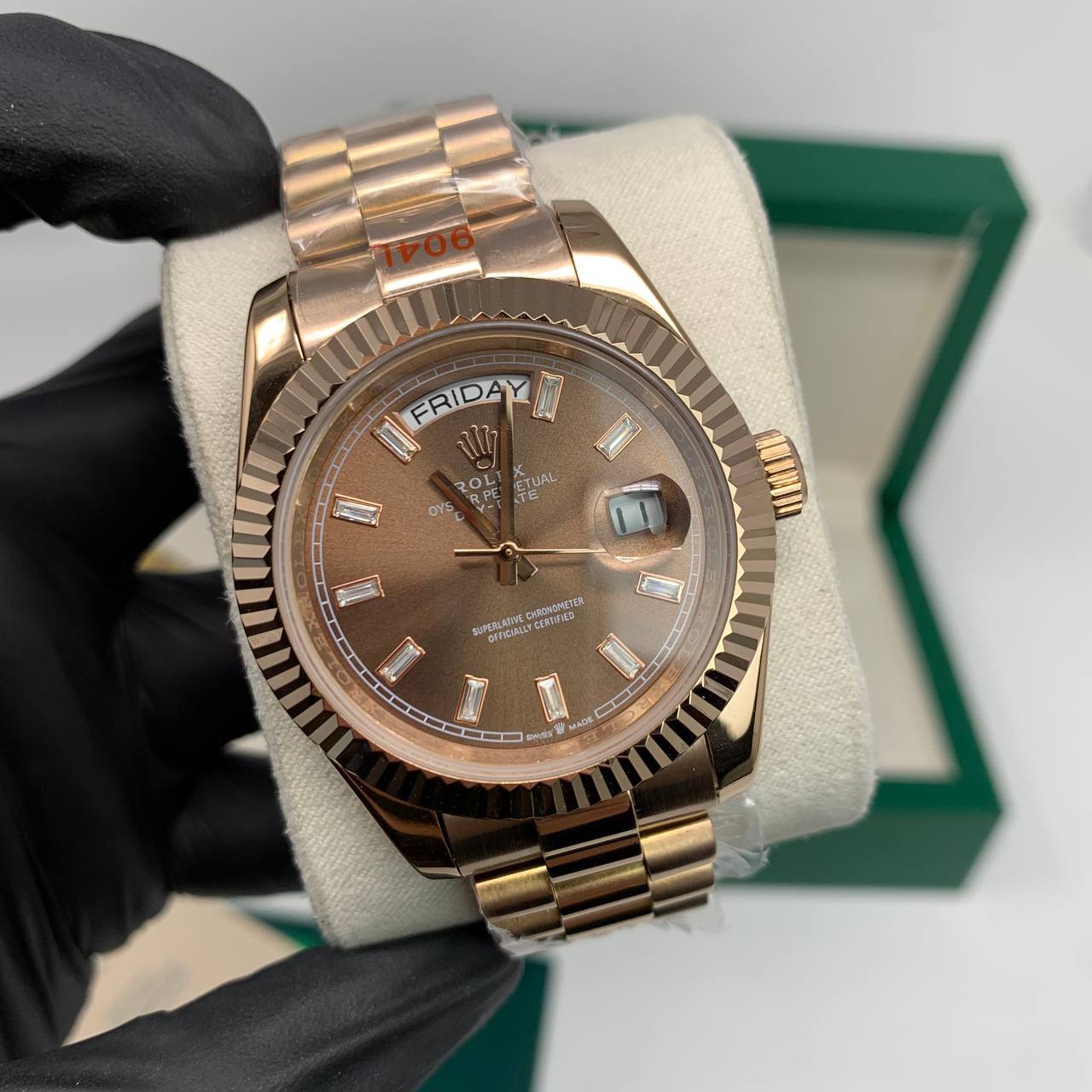 Rolex Day-Date Chocolate Dial Fluted Bezel Watch with Rose Gold Bracelet Mens Watches Best Sale UK Reps AAA Quality