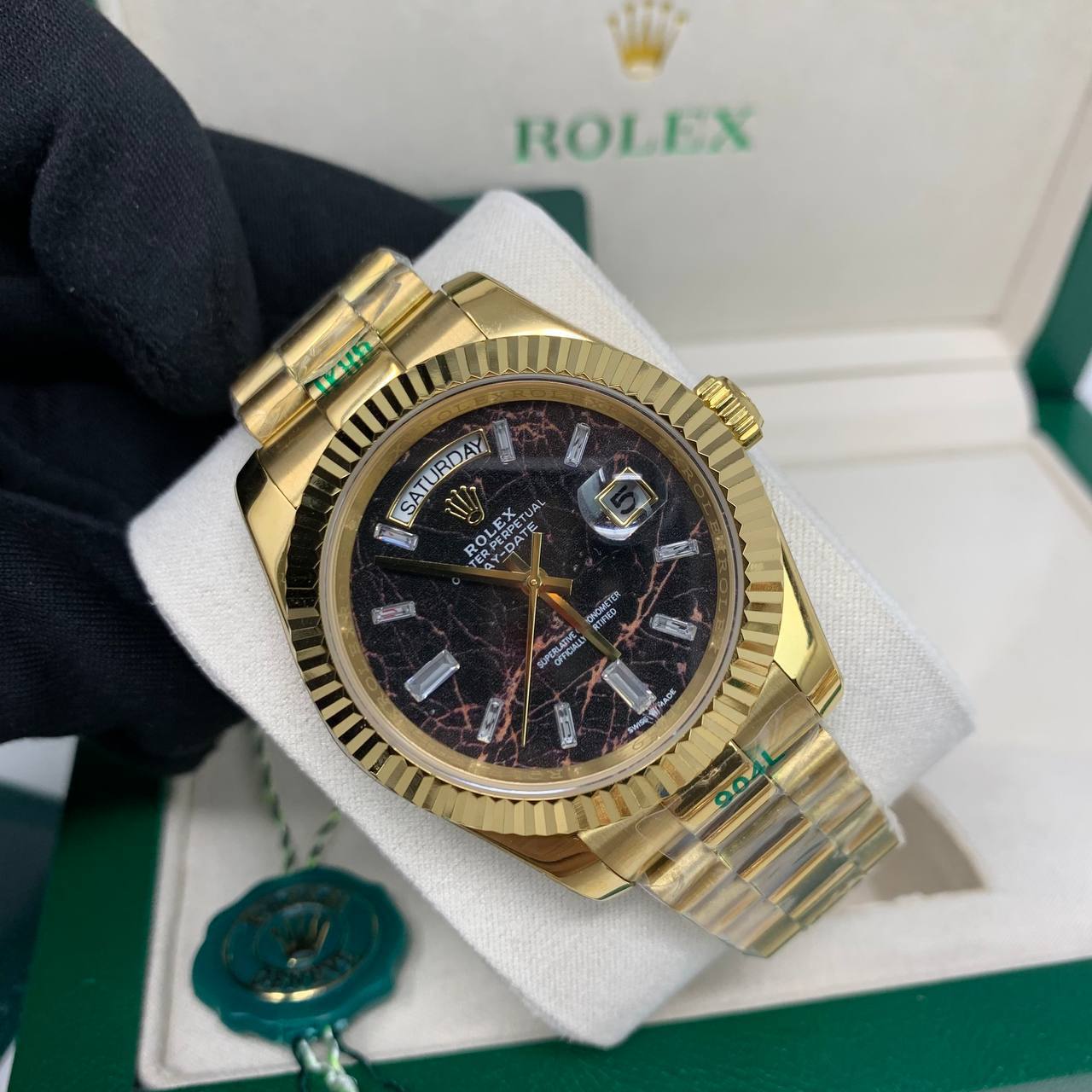 Rolex Day-Date Eisenkiesel Dial Fluted Bezel Watch with Gold Bracelet Mens Watches Best Sale UK Reps AAA Quality