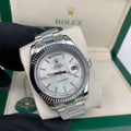 Rolex Day-Date White Dial Fluted Bezel Watch with Silver Bracelet Mens Watches Best Sale UK Reps AAA Quality