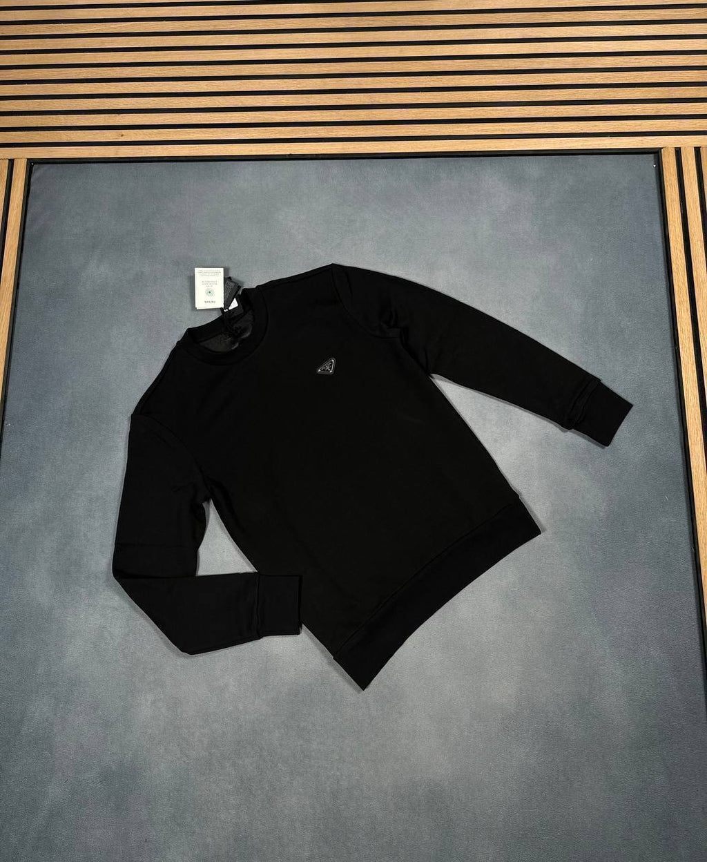 Prada Triangle-Logo Crewneck Mens Jumpers in Black UK Reps AAA Quality