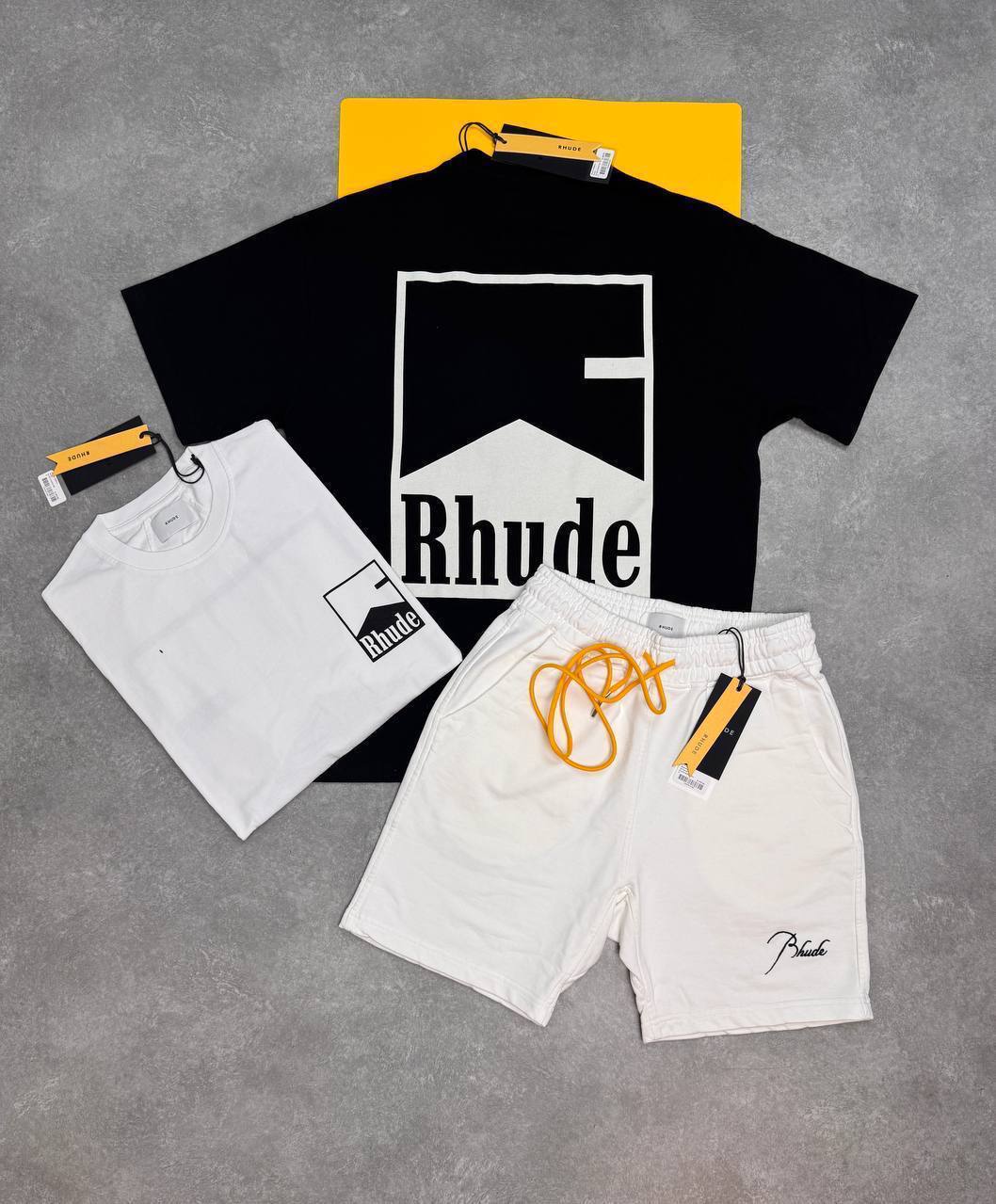 Rhude Chevron Tee Men's Cotton Chevron Logo T-Shirts & Shorts Set in Multiple Colors UK Reps AAA Quality