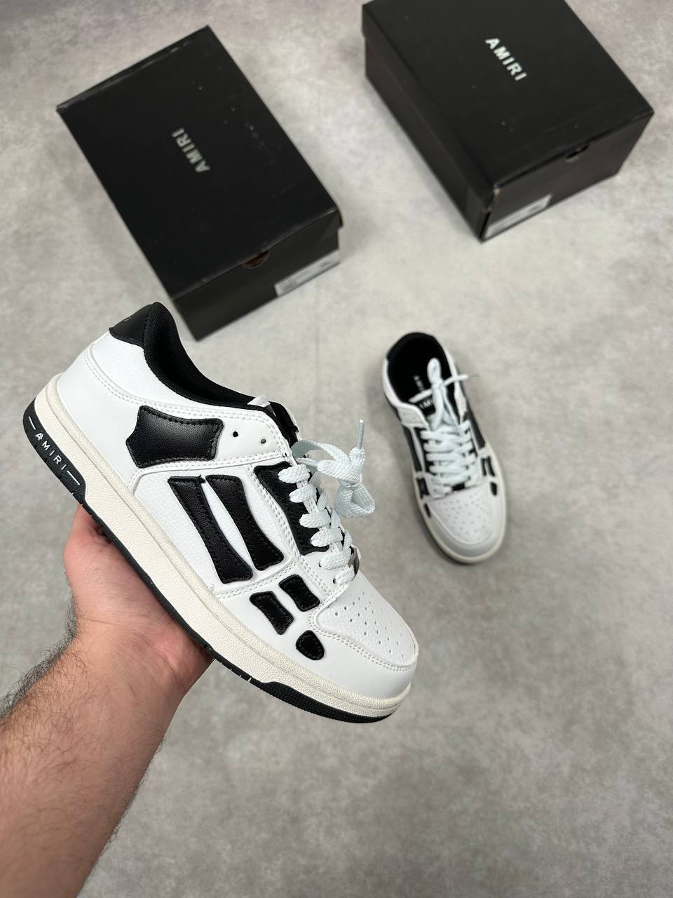 Amiri Skel Low-Top Leather Sneakers in White Mens Best Sale UK Reps AAA Quality