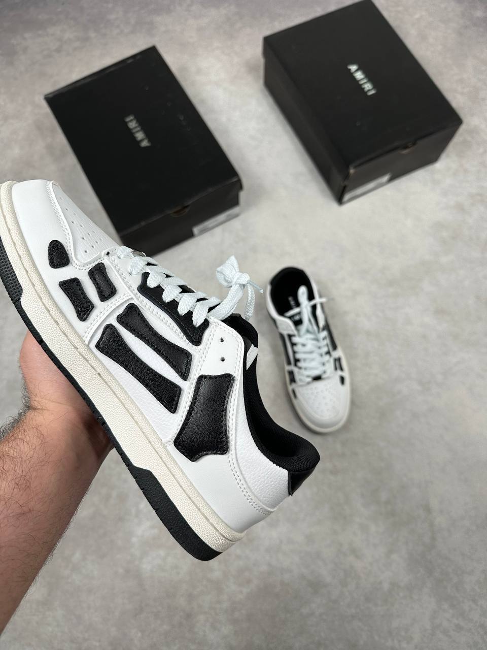 Amiri Skel Low-Top Leather Sneakers in White Mens Best Sale UK Reps AAA Quality