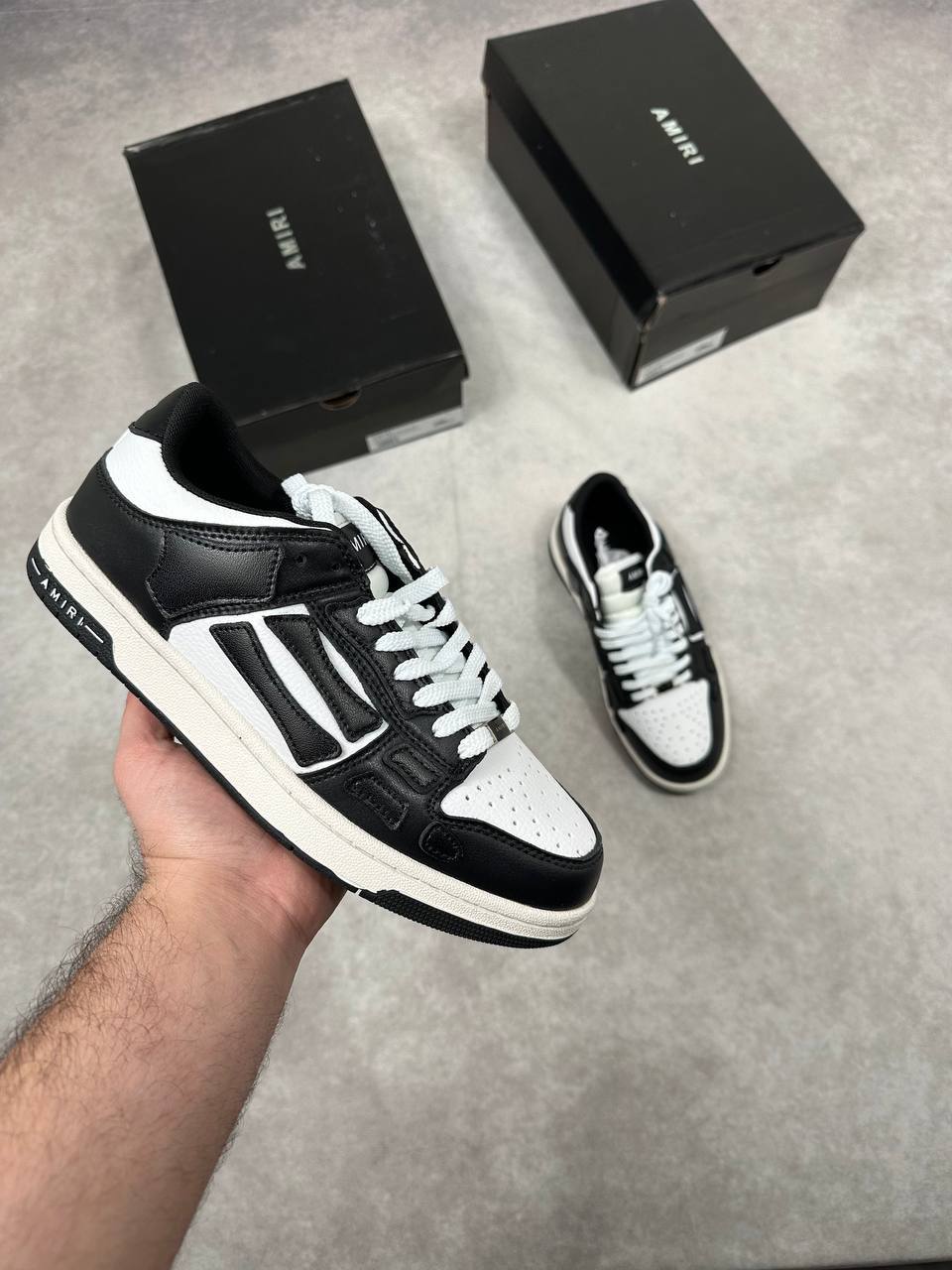 Amiri Skel Low-Top Leather Sneakers in Black Mens Best Sale UK Reps AAA Quality