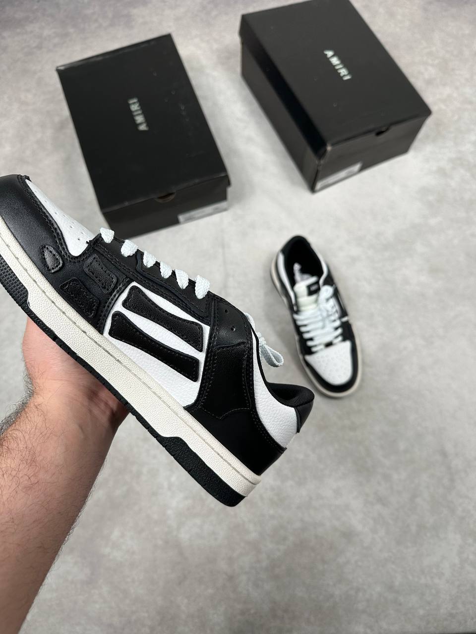 Amiri Skel Low-Top Leather Sneakers in Black Mens Best Sale UK Reps AAA Quality