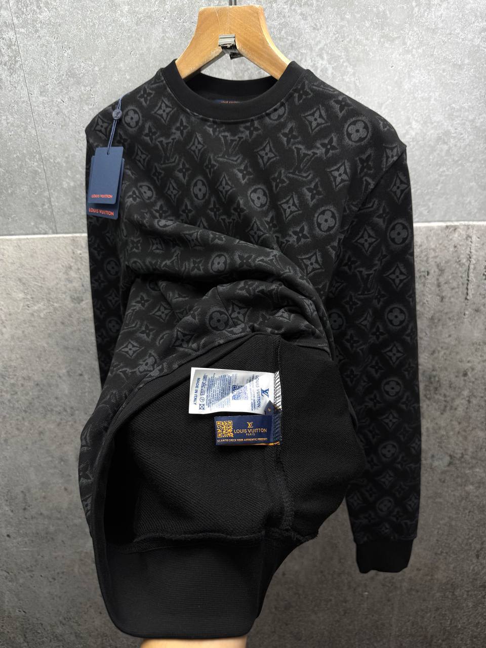 Louis Vuitton Monogram Embellished Wool Crewneck Jumpers Mens in Black Color UK Reps AAA Quality