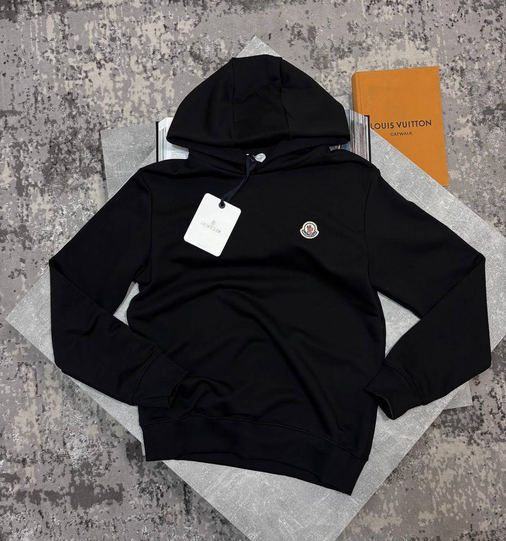 Moncler Black Logo Patch Cotton Hoodies in Multiple Colors Mens UK Reps AAA Quality