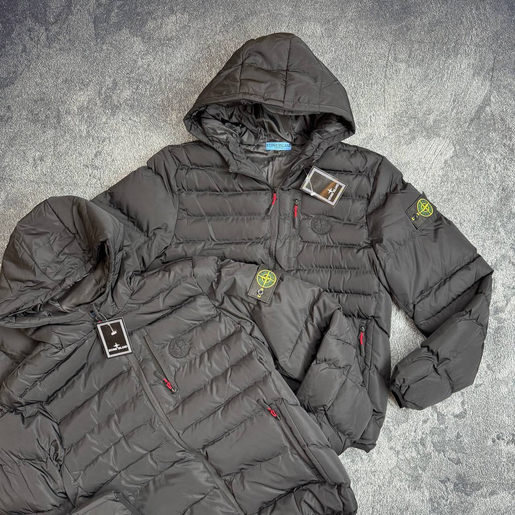 Stone Island Scotch And Soda Puffer Down Jacket With Attached Hood Mens in Black Best Sale UK Reps AAA Quality