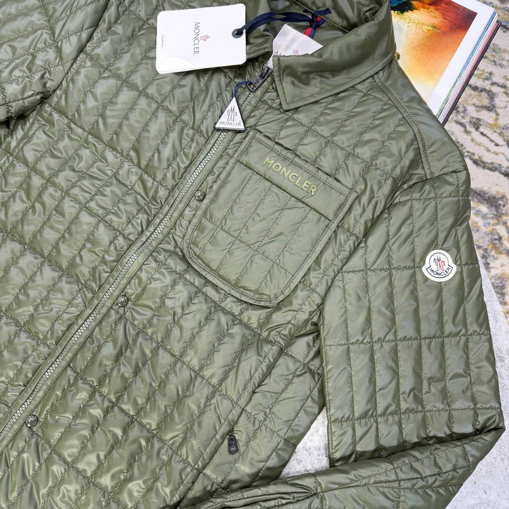 Moncler Lasne Vertical-Quilted Padded Biker Zip-Up Overshirt Mens in Multiple Colors UK Reps AAA Quality