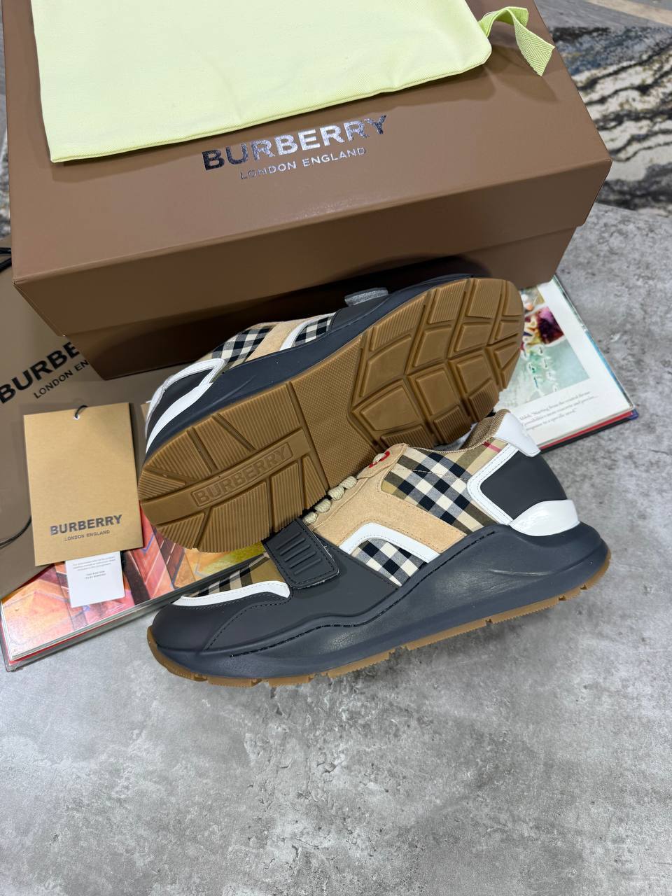 Burberry Ramsey Vintage Check, Suede and Leather Trainers Mens in Beige Color Best Sale UK Reps AAA Quality