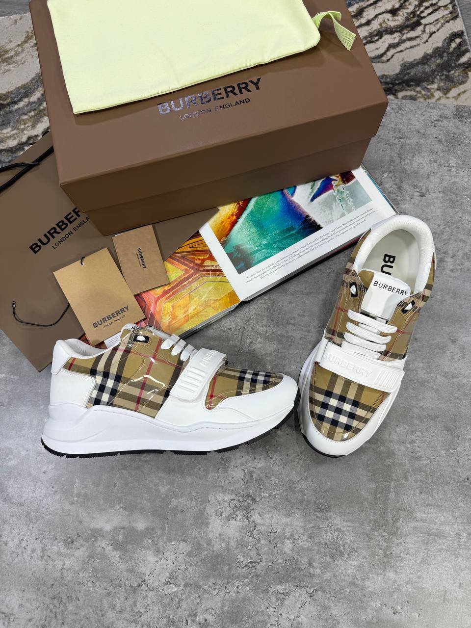 Burberry Ramsey Vintage Check, Suede and Leather Trainers Mens in White Color Best Sale UK Reps AAA Quality