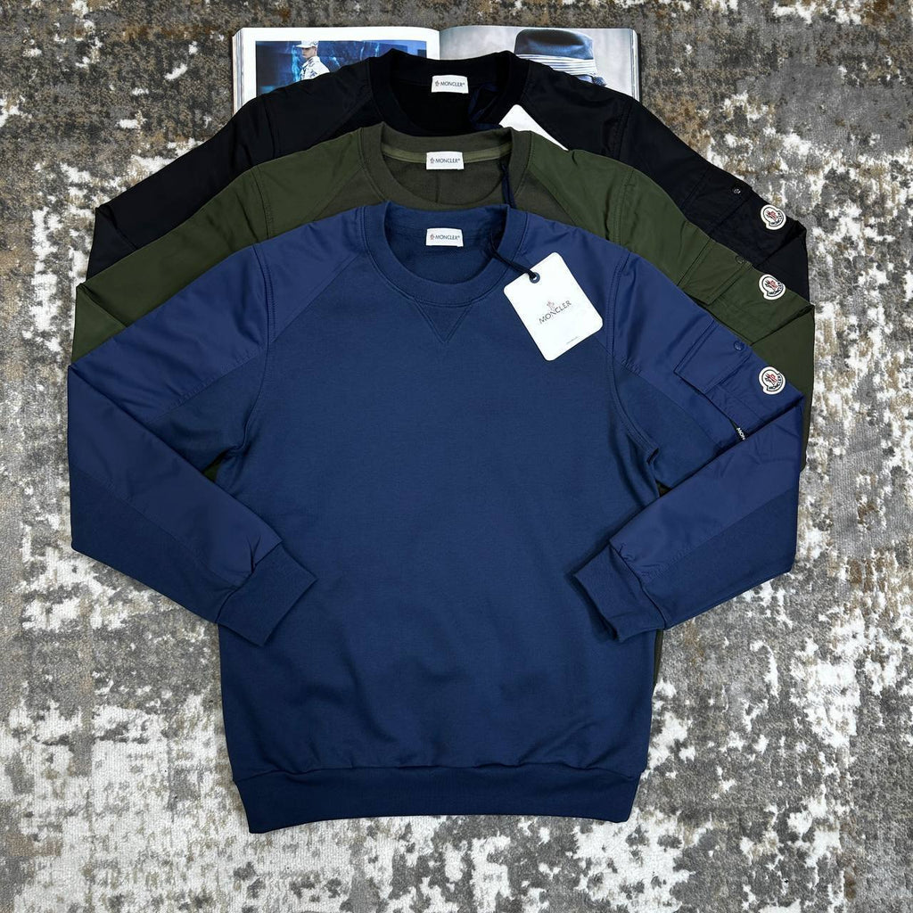 Moncler Fleece Crewneck Jumpers with Sleeve Pockets Mens in Multiple Colors Best Sale UK Reps AAA Quality